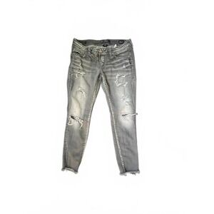 Silver Jeans Co Aiko Mid Ankle Skinny Gray Distressed Jeans 29 L83148SGY402